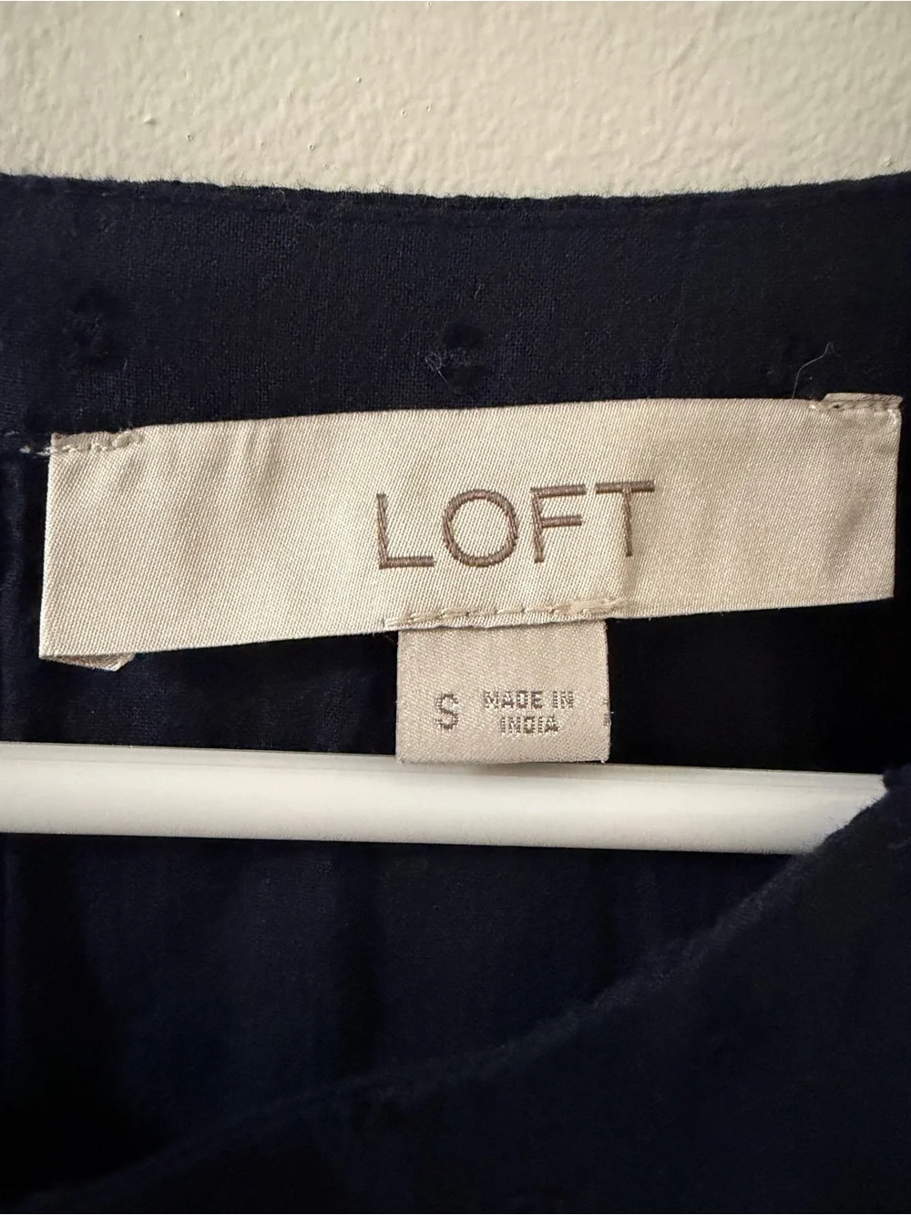 LOFT Navy Textured Puff-Sleeve Blouse